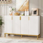 Credenza bianca a 4 ante con maniglie dorate, 150 cm