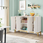 Credenza bianca a 4 ante con maniglie dorate, 150 cm