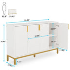 Credenza bianca a 4 ante con maniglie dorate, 150 cm