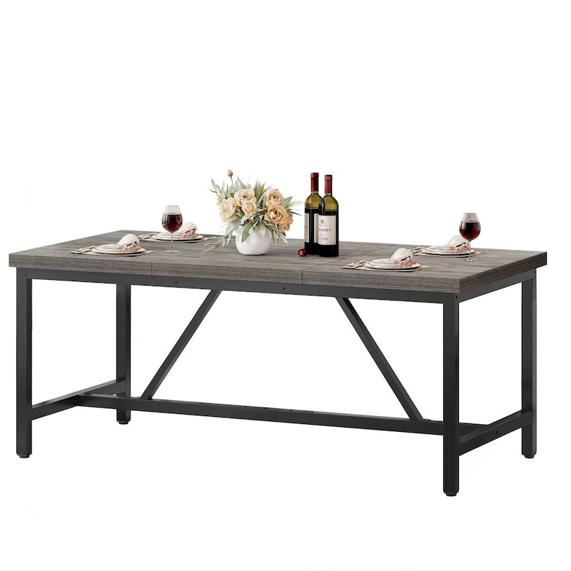 Tavolo da pranzo rustico industriale grigio/marrone, 6-8 posti