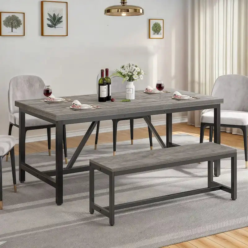 Tavolo da pranzo rustico industriale grigio/marrone, 6-8 posti