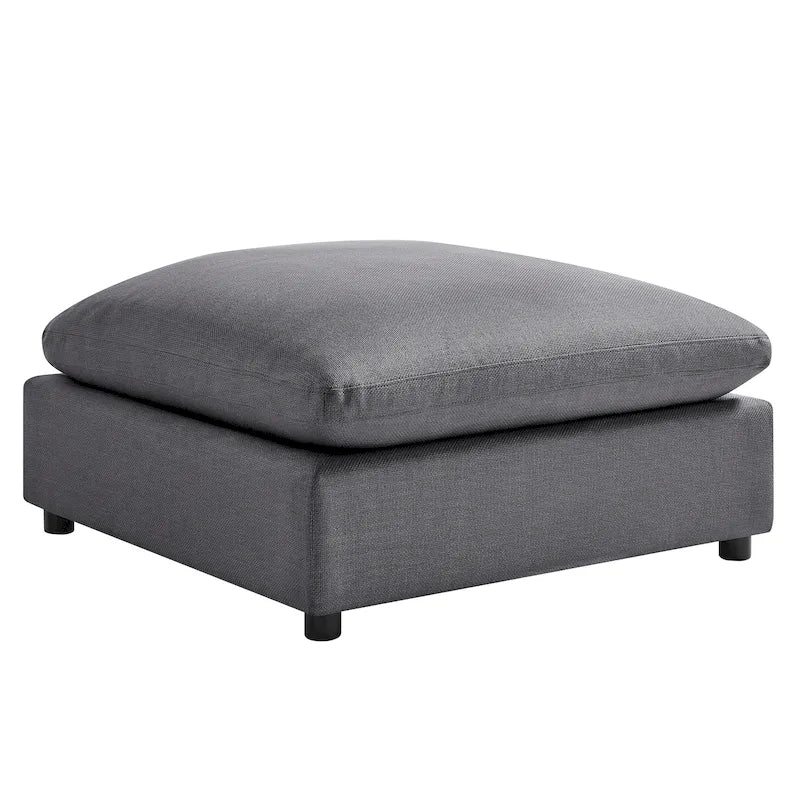 Pouf quadrato imbottito – Beige e antracite, velluto a coste e tessuto