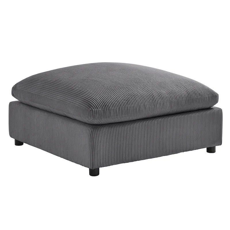 Pouf quadrato imbottito – Beige e antracite, velluto a coste e tessuto