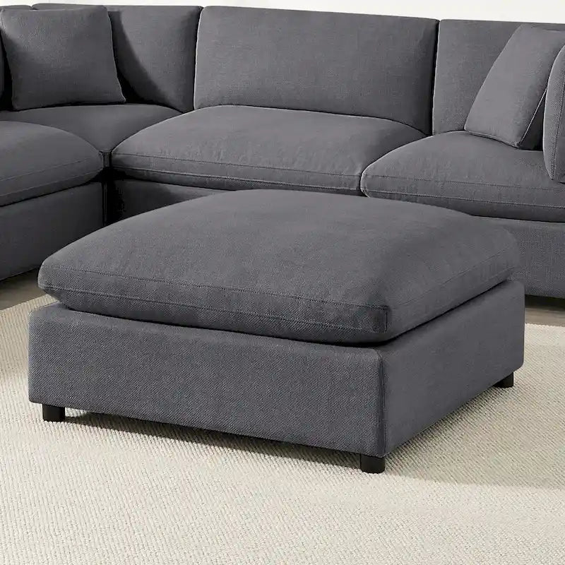 Pouf quadrato imbottito – Beige e antracite, velluto a coste e tessuto