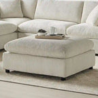 Pouf quadrato imbottito – Beige e antracite, velluto a coste e tessuto
