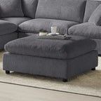 Pouf quadrato imbottito – Beige e antracite, velluto a coste e tessuto