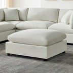 Pouf quadrato imbottito – Beige e antracite, velluto a coste e tessuto