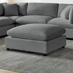 Pouf quadrato imbottito – Beige e antracite, velluto a coste e tessuto