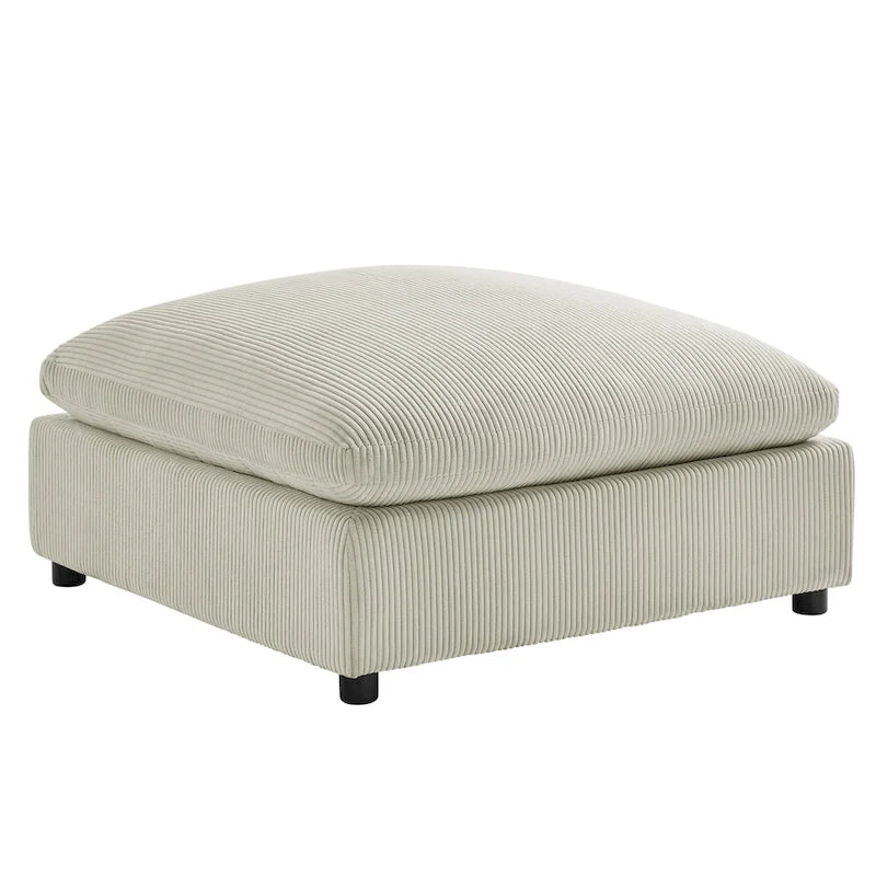 Pouf quadrato imbottito – Beige e antracite, velluto a coste e tessuto