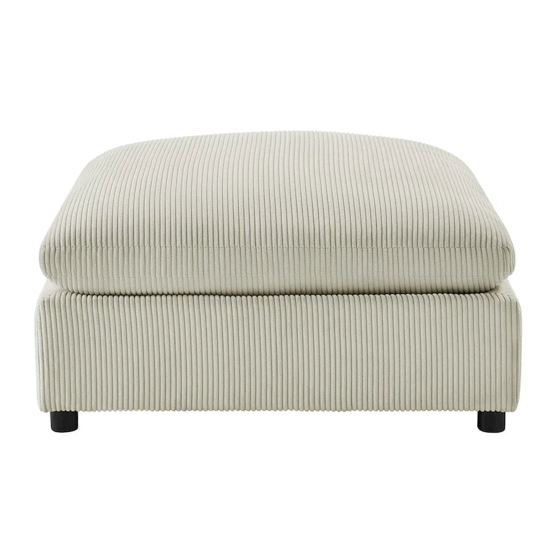 Pouf quadrato imbottito – Beige e antracite, velluto a coste e tessuto