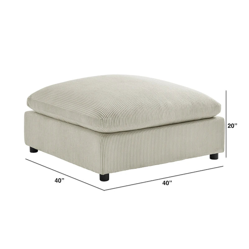 Pouf quadrato imbottito – Beige e antracite, velluto a coste e tessuto