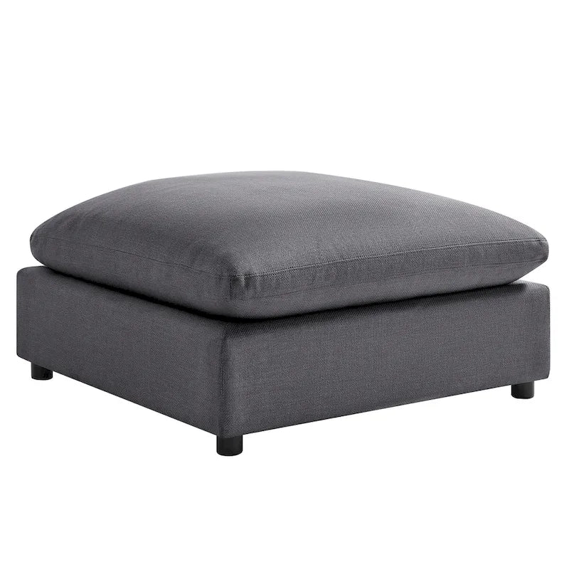 Pouf quadrato imbottito – Beige e antracite, velluto a coste e tessuto