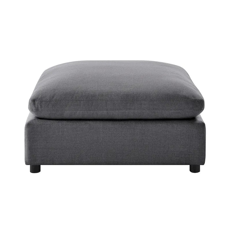 Pouf quadrato imbottito – Beige e antracite, velluto a coste e tessuto