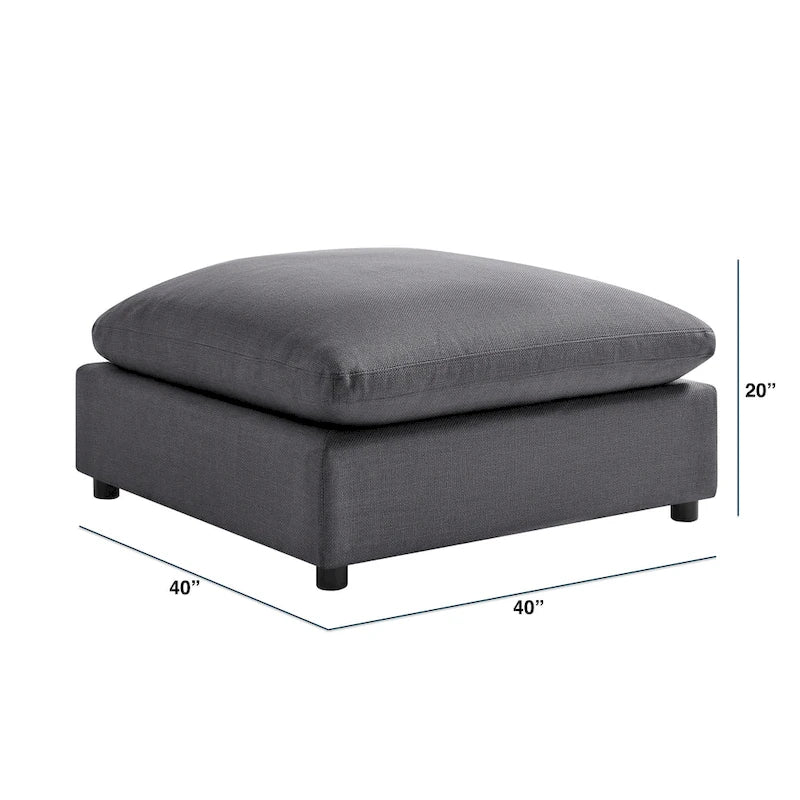 Pouf quadrato imbottito – Beige e antracite, velluto a coste e tessuto