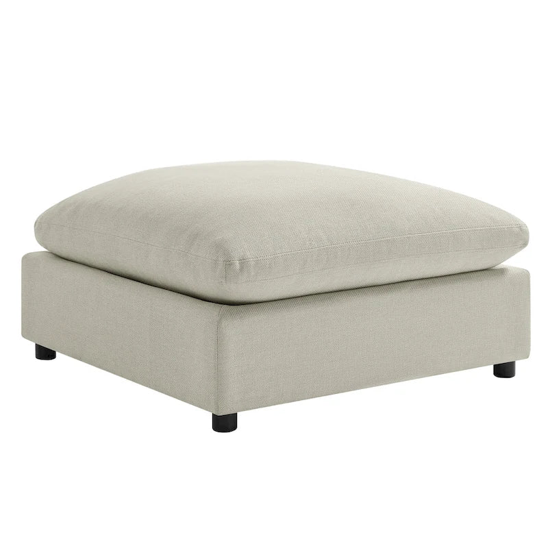 Pouf quadrato imbottito – Beige e antracite, velluto a coste e tessuto