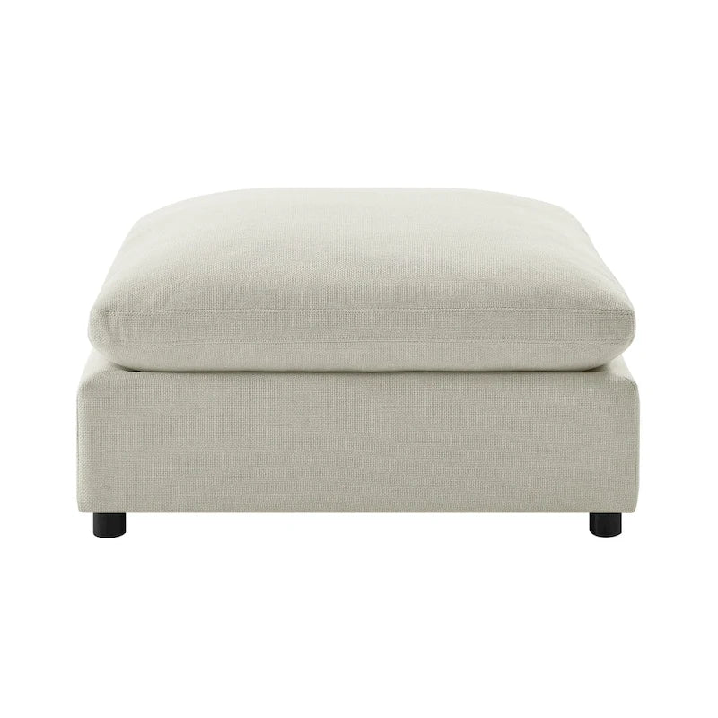 Pouf quadrato imbottito – Beige e antracite, velluto a coste e tessuto
