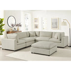 Pouf quadrato imbottito – Beige e antracite, velluto a coste e tessuto