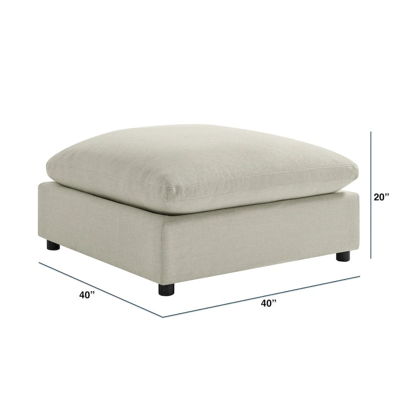 Pouf quadrato imbottito – Beige e antracite, velluto a coste e tessuto