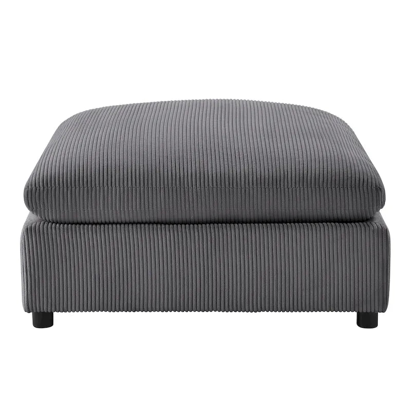 Pouf quadrato imbottito – Beige e antracite, velluto a coste e tessuto