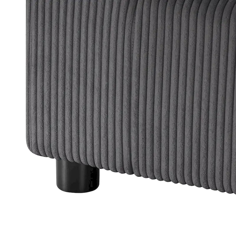 Pouf quadrato imbottito – Beige e antracite, velluto a coste e tessuto