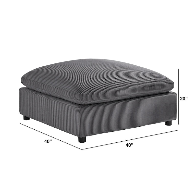Pouf quadrato imbottito – Beige e antracite, velluto a coste e tessuto