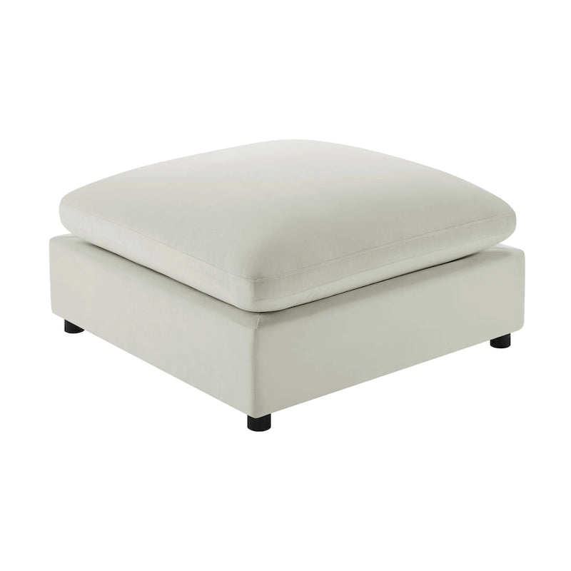 Pouf quadrato imbottito – Beige e antracite, velluto a coste e tessuto