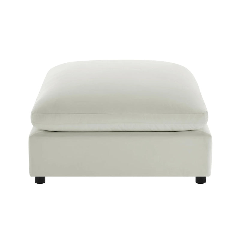 Pouf quadrato imbottito – Beige e antracite, velluto a coste e tessuto