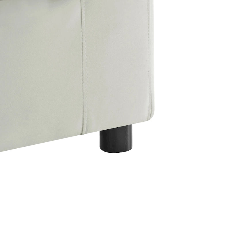 Pouf quadrato imbottito – Beige e antracite, velluto a coste e tessuto