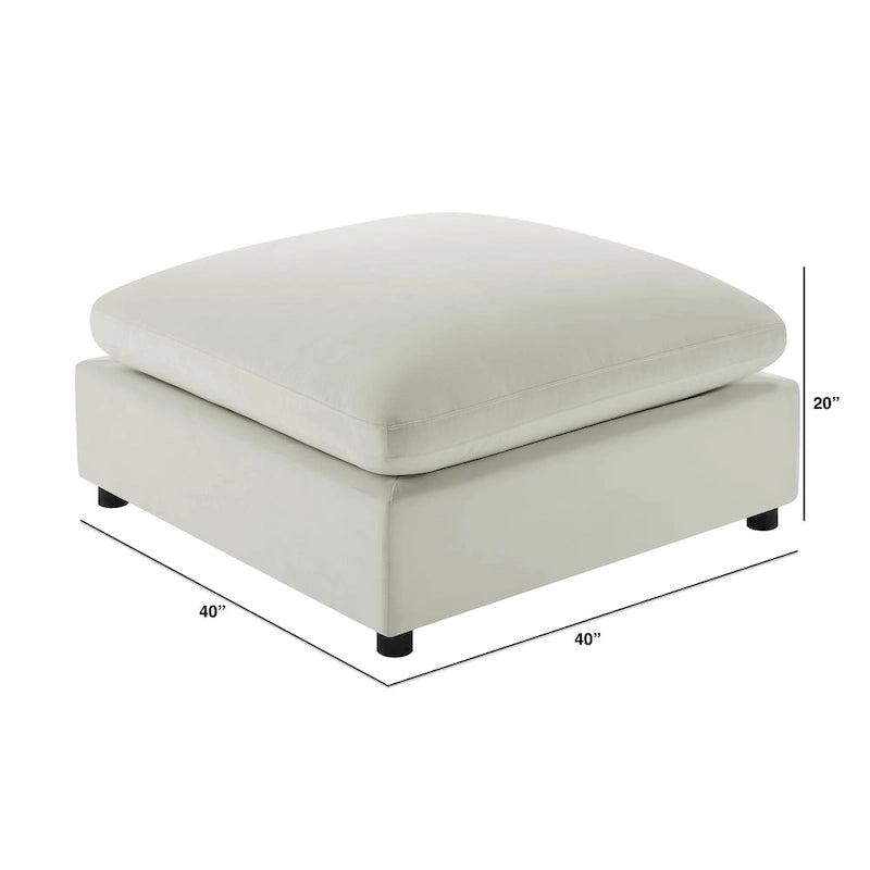 Pouf quadrato imbottito – Beige e antracite, velluto a coste e tessuto