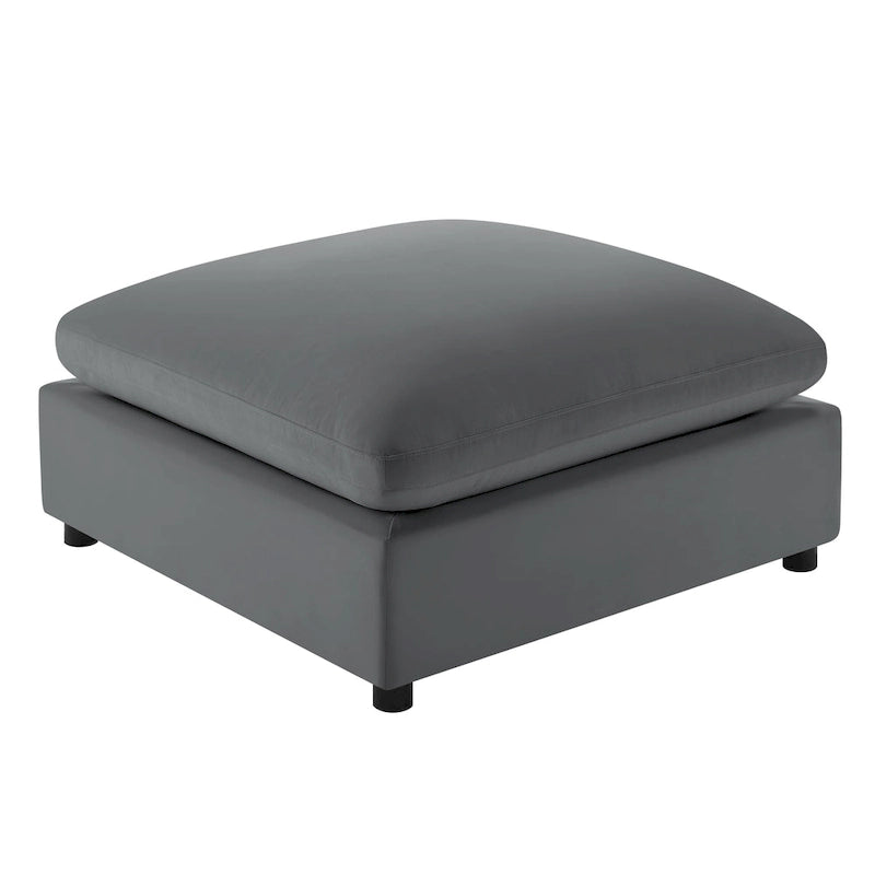 Pouf quadrato imbottito – Beige e antracite, velluto a coste e tessuto