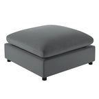 Pouf quadrato imbottito – Beige e antracite, velluto a coste e tessuto