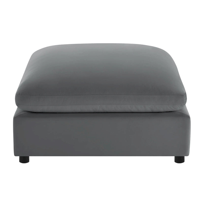 Pouf quadrato imbottito – Beige e antracite, velluto a coste e tessuto