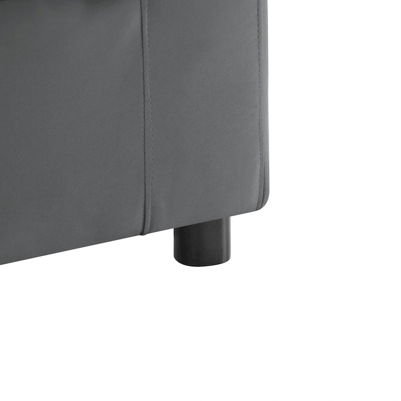 Pouf quadrato imbottito – Beige e antracite, velluto a coste e tessuto