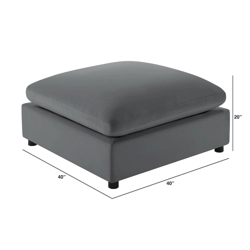 Pouf quadrato imbottito – Beige e antracite, velluto a coste e tessuto