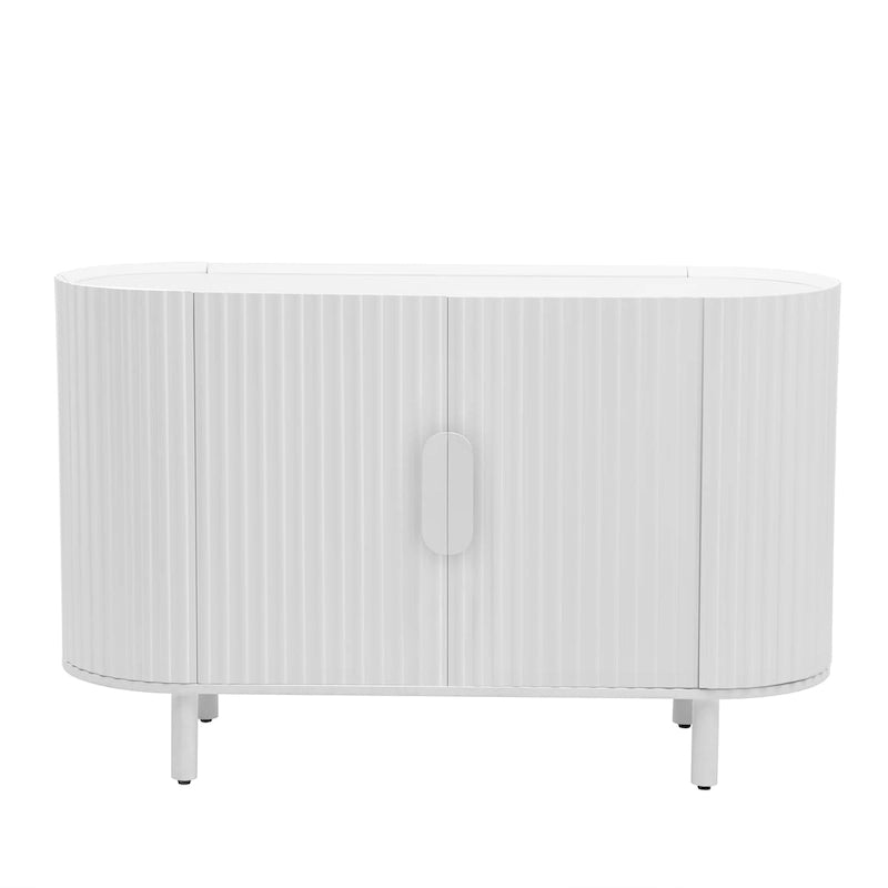 Credenza a frontale curvo bianca/grigia/blu con ripiani regolabili, montaggio a 1 persona