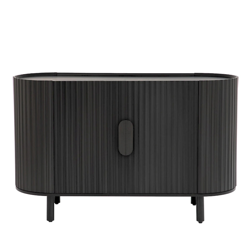 Credenza a frontale curvo bianca/grigia/blu con ripiani regolabili, montaggio a 1 persona