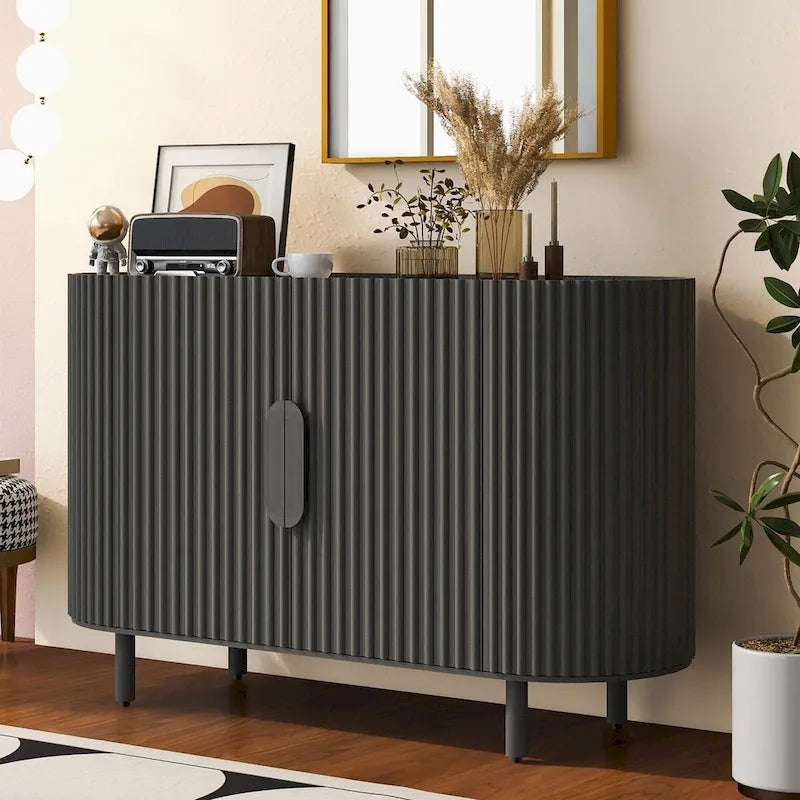 Credenza a frontale curvo bianca/grigia/blu con ripiani regolabili, montaggio a 1 persona