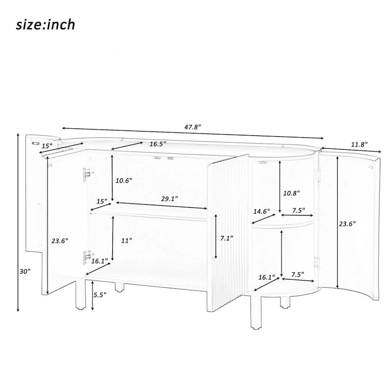 Credenza a frontale curvo bianca/grigia/blu con ripiani regolabili, montaggio a 1 persona