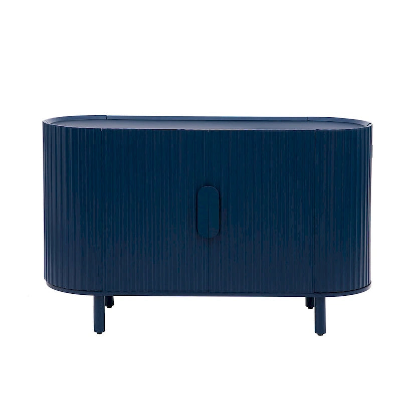 Credenza a frontale curvo bianca/grigia/blu con ripiani regolabili, montaggio a 1 persona