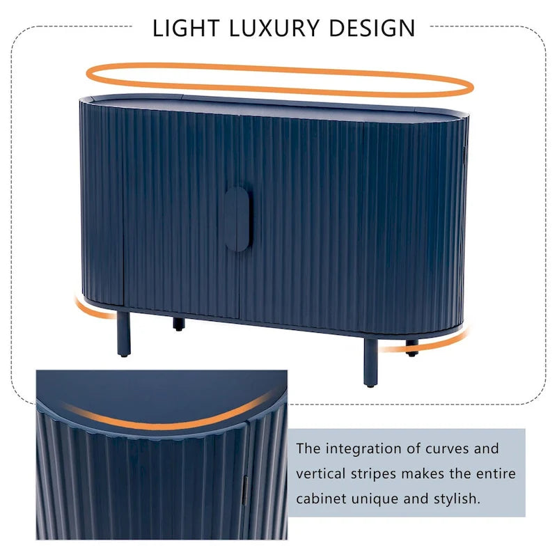 Credenza a frontale curvo bianca/grigia/blu con ripiani regolabili, montaggio a 1 persona