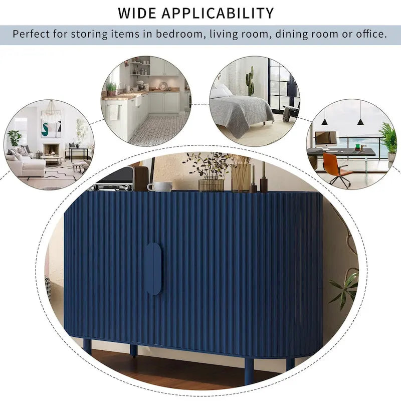 Credenza a frontale curvo bianca/grigia/blu con ripiani regolabili, montaggio a 1 persona
