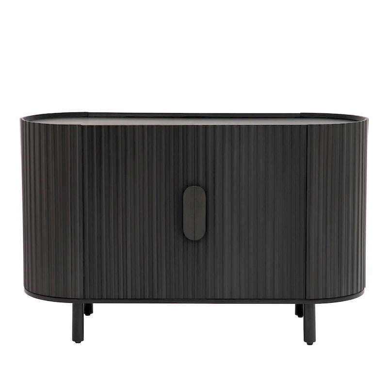 Credenza a frontale curvo bianca/grigia/blu con ripiani regolabili, montaggio a 1 persona