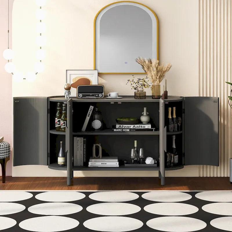 Credenza a frontale curvo bianca/grigia/blu con ripiani regolabili, montaggio a 1 persona
