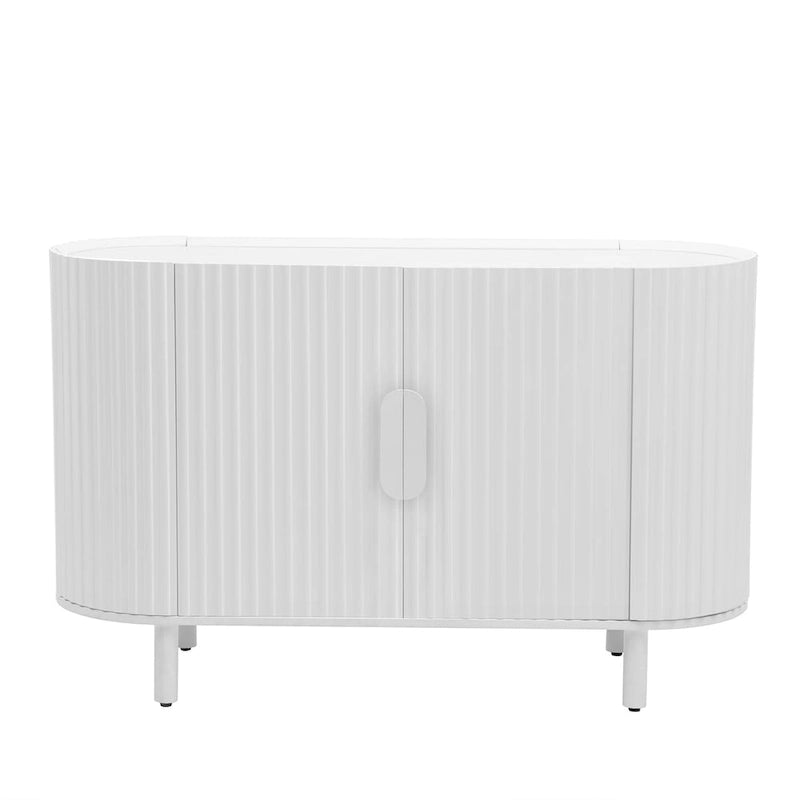 Credenza a frontale curvo bianca/grigia/blu con ripiani regolabili, montaggio a 1 persona