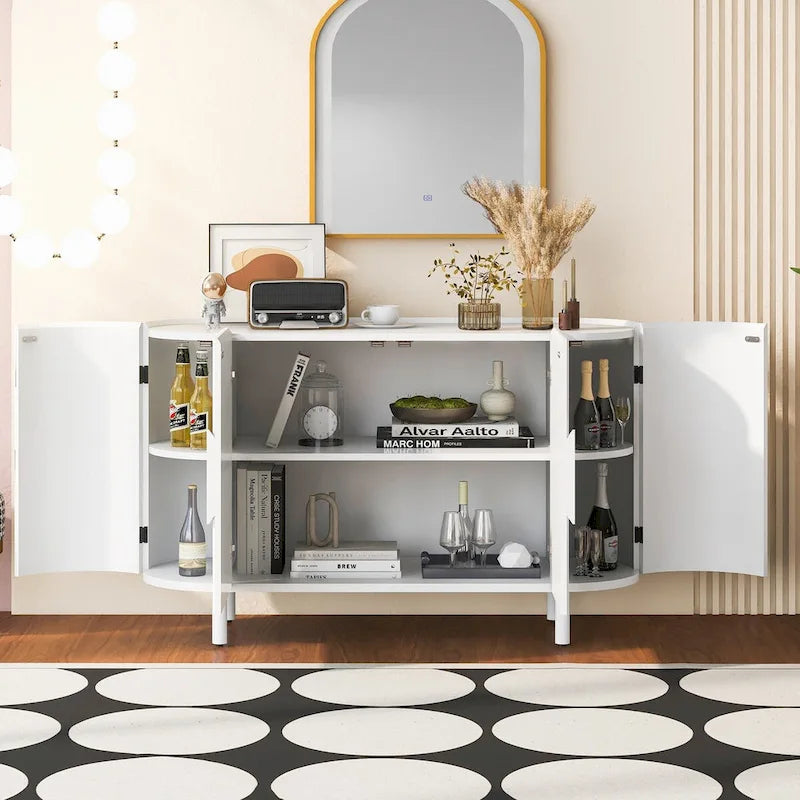 Credenza a frontale curvo bianca/grigia/blu con ripiani regolabili, montaggio a 1 persona