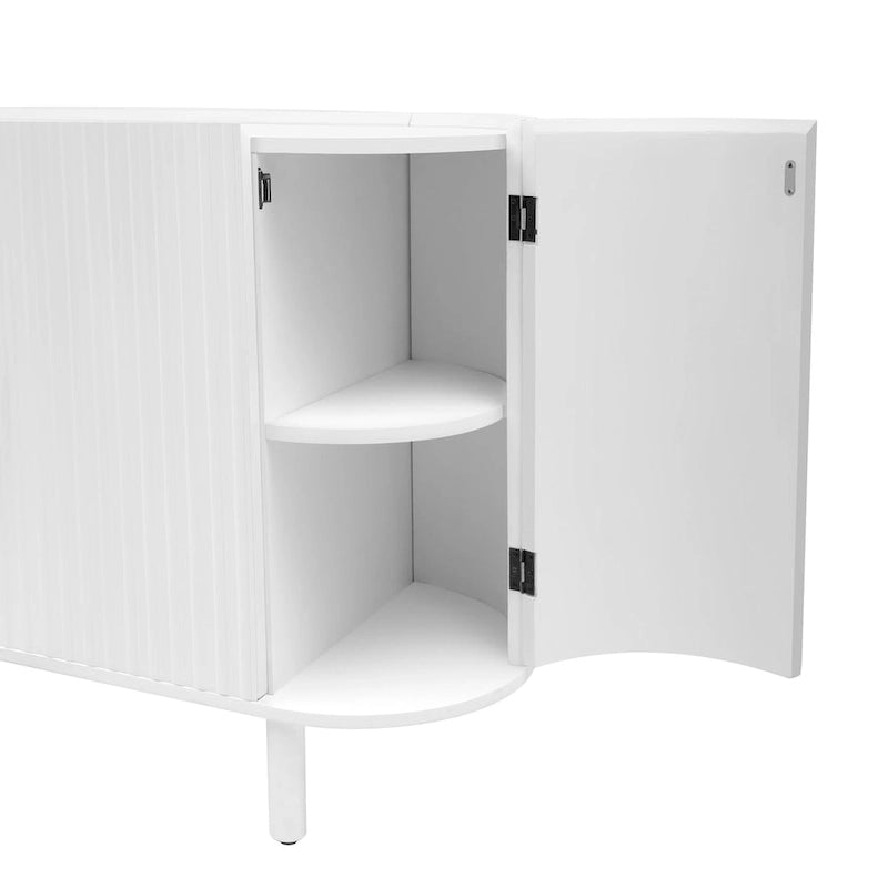 Credenza a frontale curvo bianca/grigia/blu con ripiani regolabili, montaggio a 1 persona