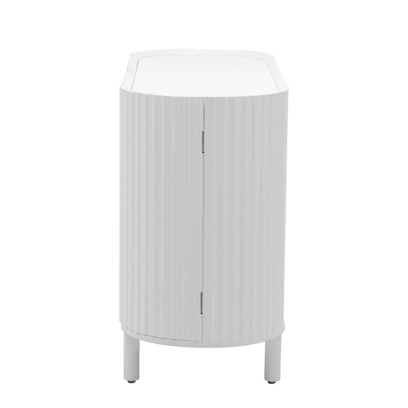 Credenza a frontale curvo bianca/grigia/blu con ripiani regolabili, montaggio a 1 persona