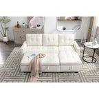 Divano letto componibile a 2 posti a L in velluto beige con chaise longue contenitore