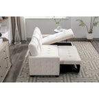 Divano letto componibile a 2 posti a L in velluto beige con chaise longue contenitore