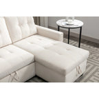 Divano letto componibile a 2 posti a L in velluto beige con chaise longue contenitore
